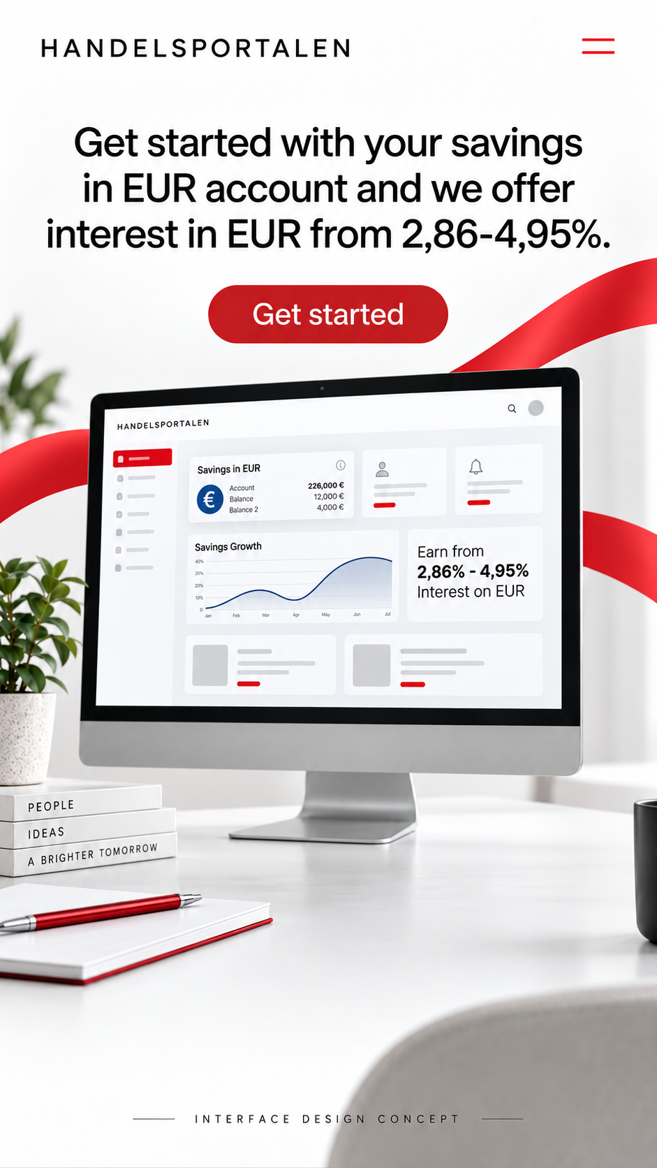 Handelsportalen advertisement: savings in EUR account with interest from 2.86 to 4.95 percent